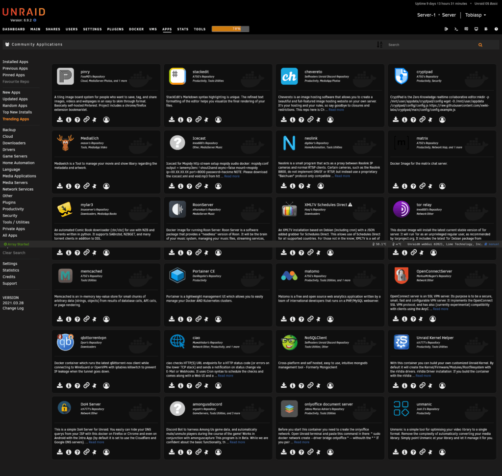 list of unraid plugins